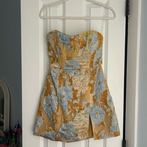 Showpo Strapless Dress in Yellow and Blue